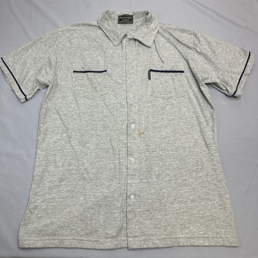 Vintage Abercrombie & Fitch Shirt Mens XL Gray Jersey Double Pocket Casual
